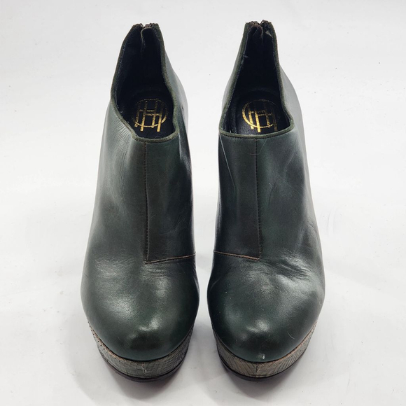 HOUSE OF HARLOW 1960 Natalie Low Boot in Green Leather With Snakeskin Heel - Picture 4 of 8